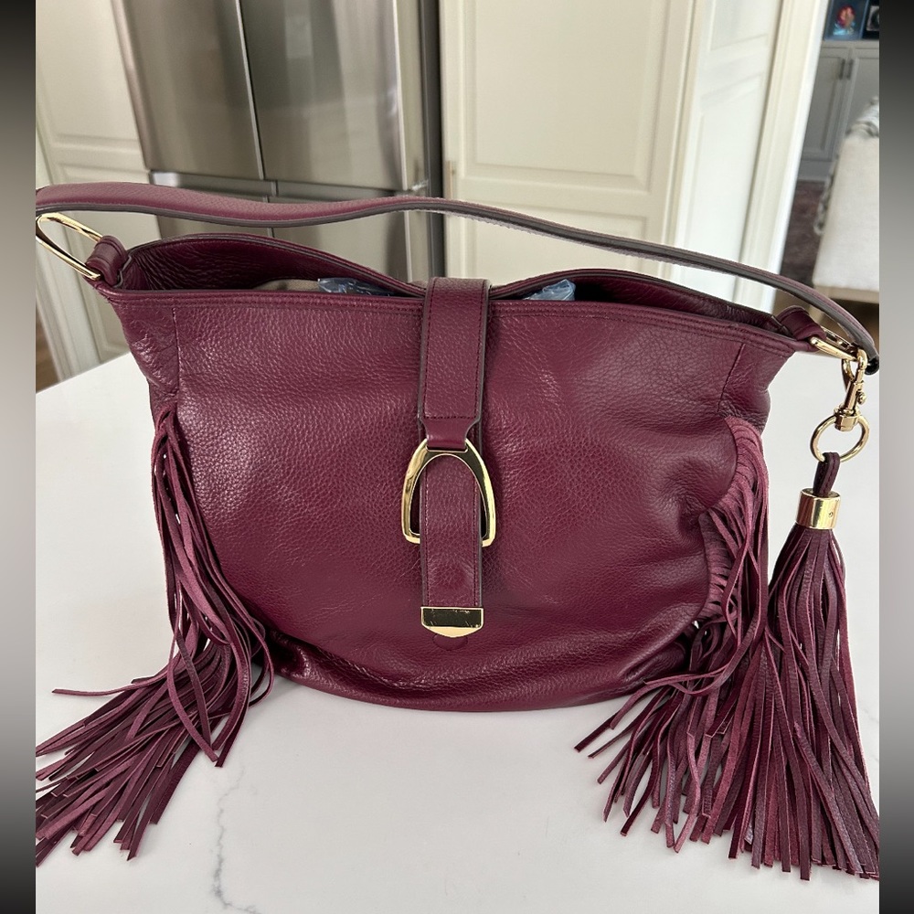G.I.L.I. Burgundy pebble leather fringe handbag